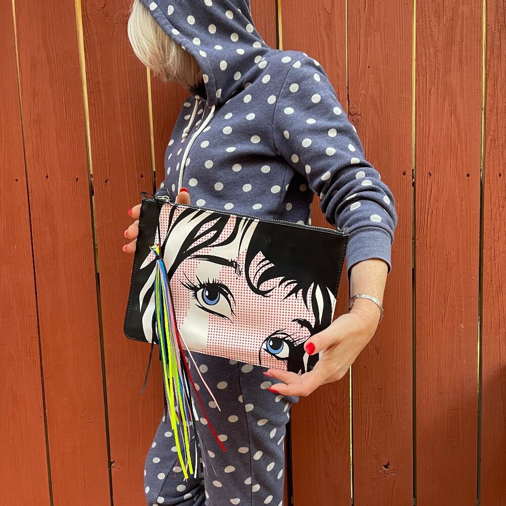 New look Face Print LARGE clutch